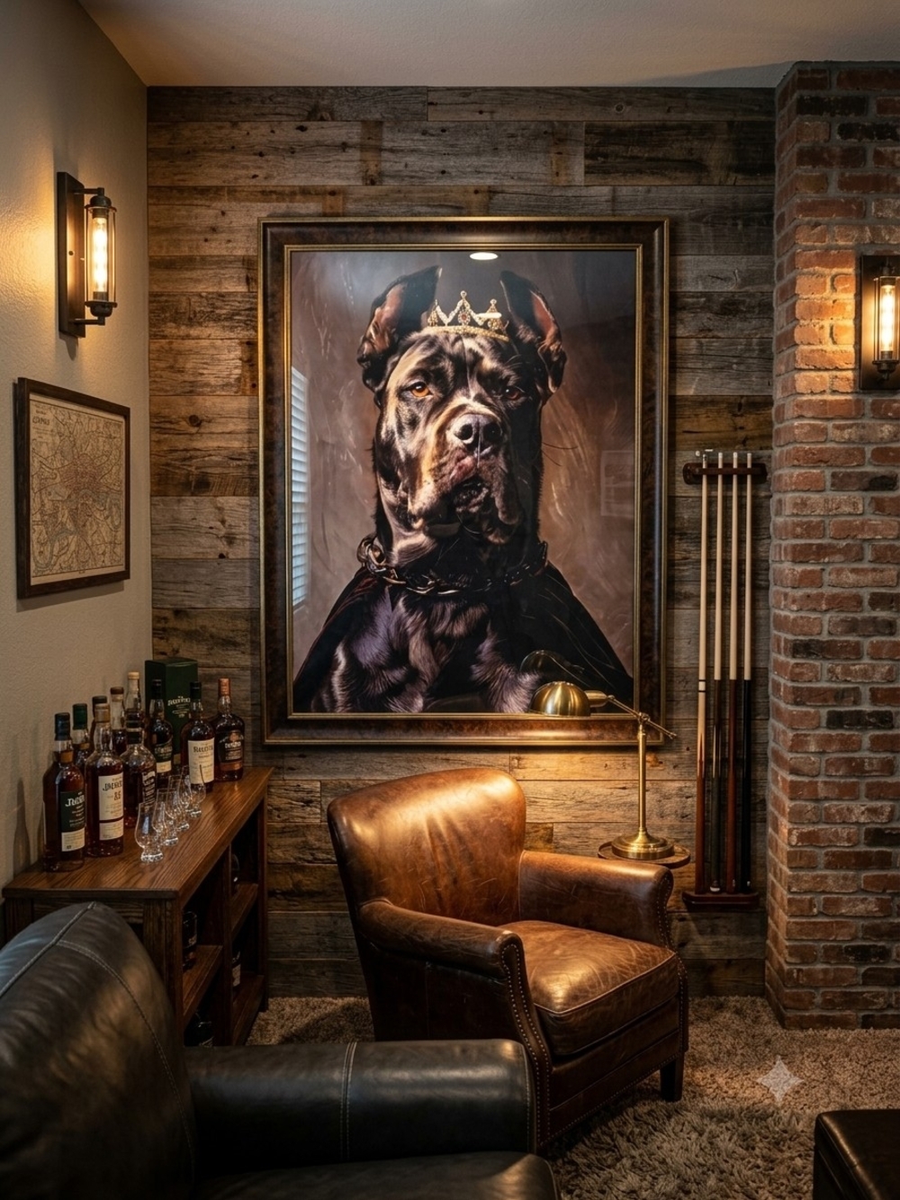 Regal Black Dog Portrait with Gold Crown Wall Art